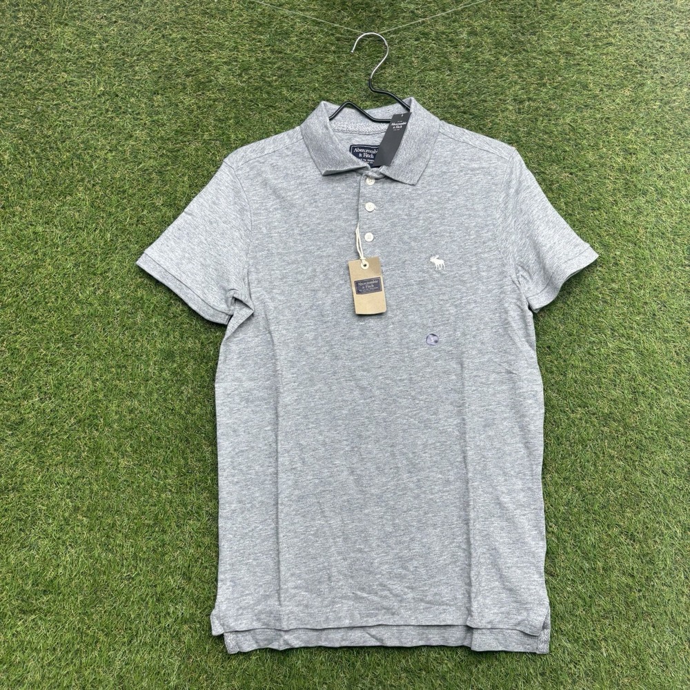 Abercrombie & Fitch Polo Shirt Mens Small Cotton Short Sleeve Gray Moose Preppy